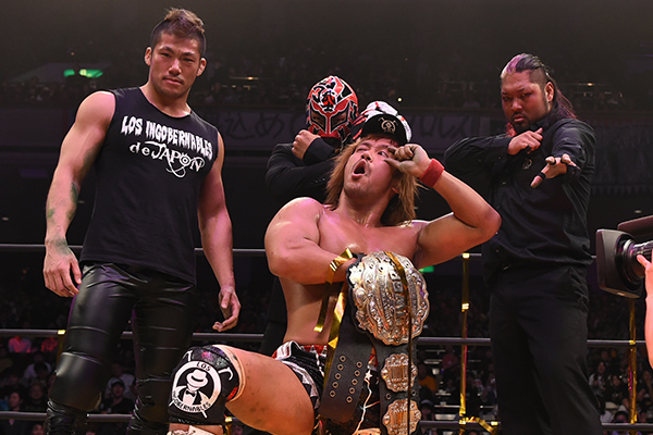 Tetsuya Naito, SANADA, BUSHI and EVIL posing at NJPW Invasion Attack 2016